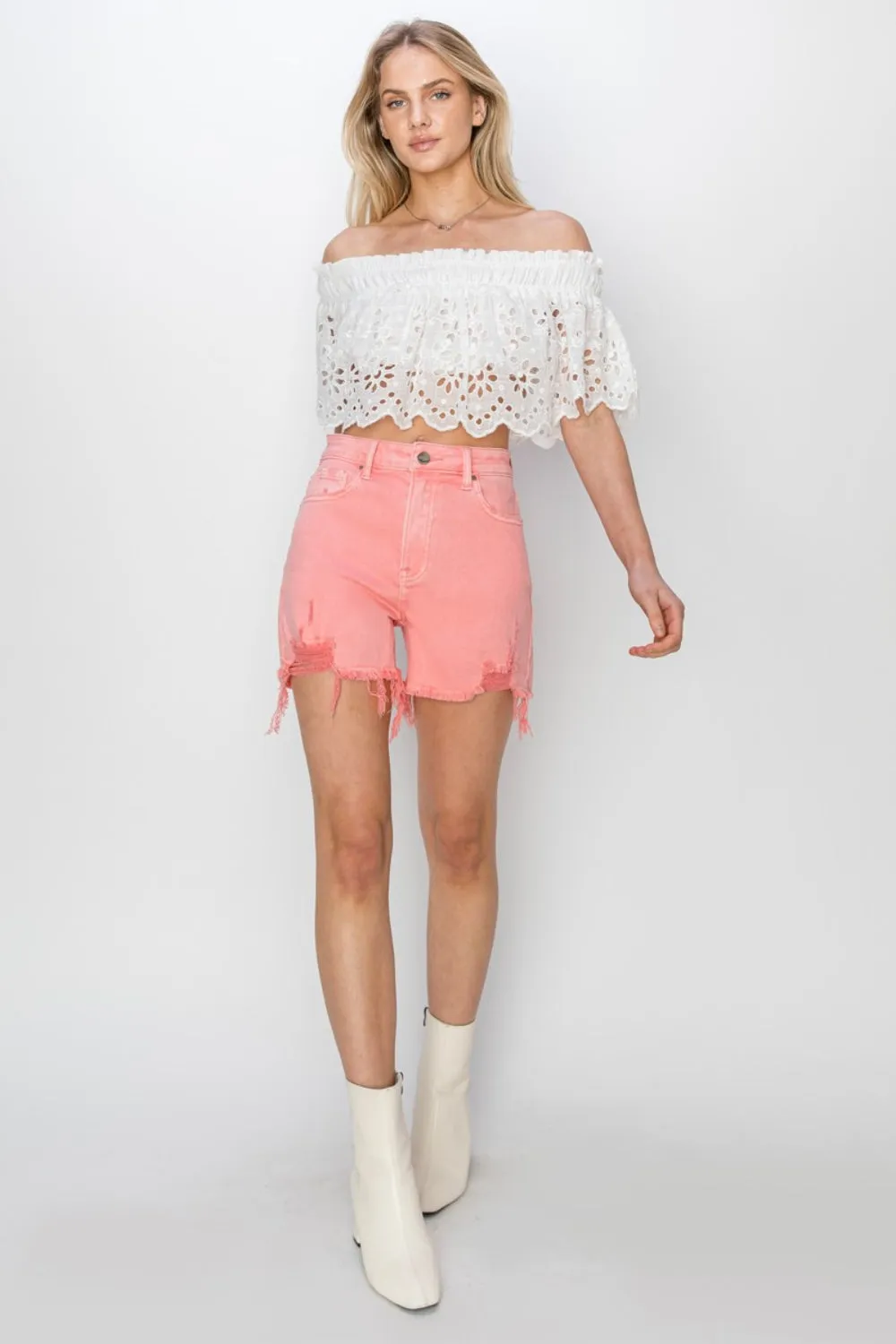 River - High Rise Distressed Denim Shorts - Risen - Exclusively Online