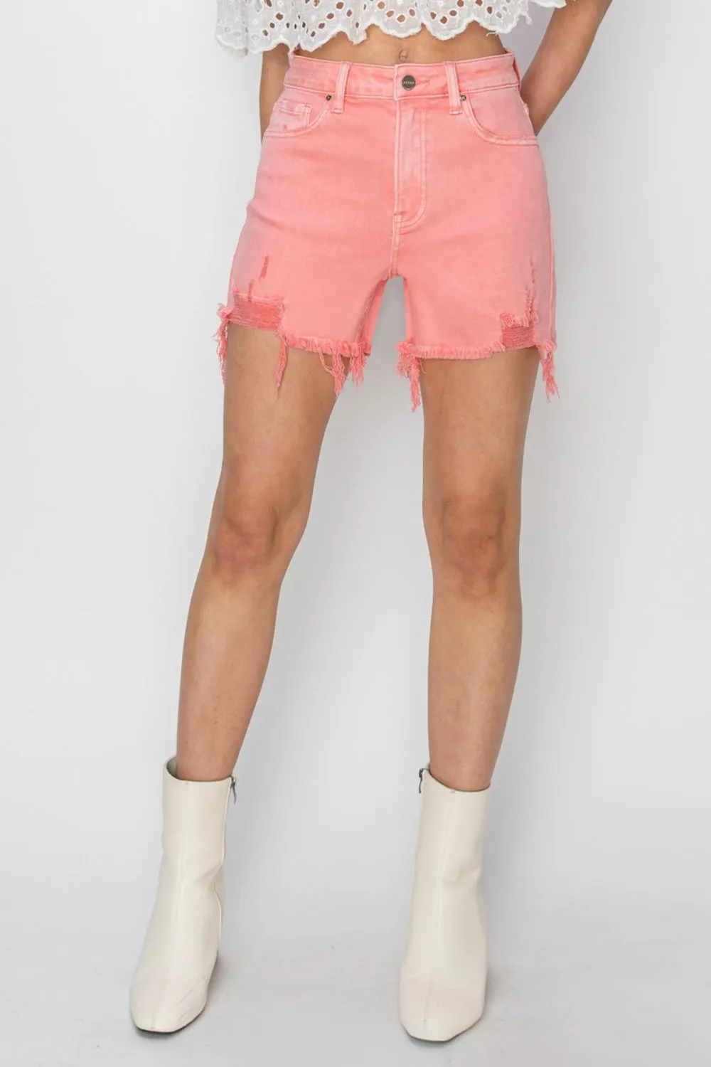 River - High Rise Distressed Denim Shorts - Risen - Exclusively Online