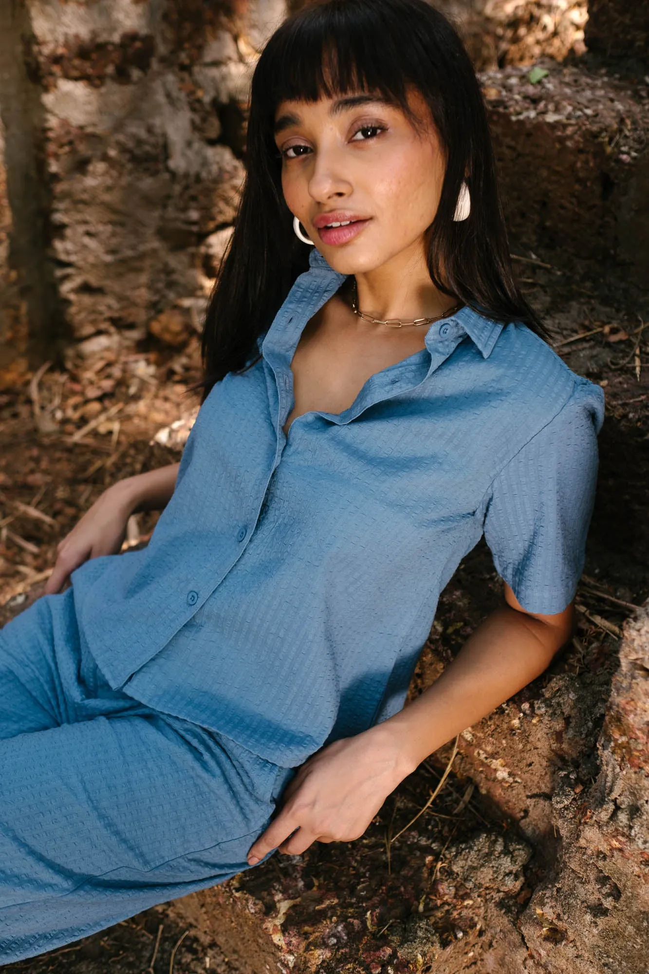 Seersucker Co-ord Set with Oversized Shirt and Oversized Pants