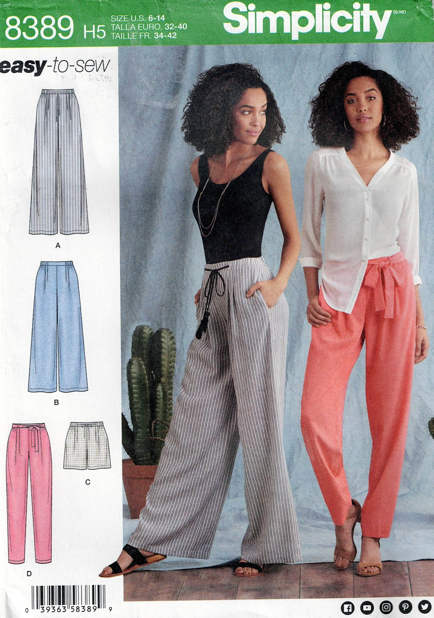 Simplicity 8389 EASY Womens Wide or Tapered Leg Casual Pants Shorts & Shorts Sewing Pattern Size 6 - 14 UNCUT Factory Folded