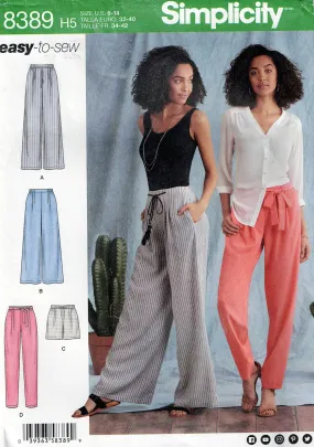 Simplicity 8389 EASY Womens Wide or Tapered Leg Casual Pants Shorts & Shorts Sewing Pattern Size 6 - 14 UNCUT Factory Folded