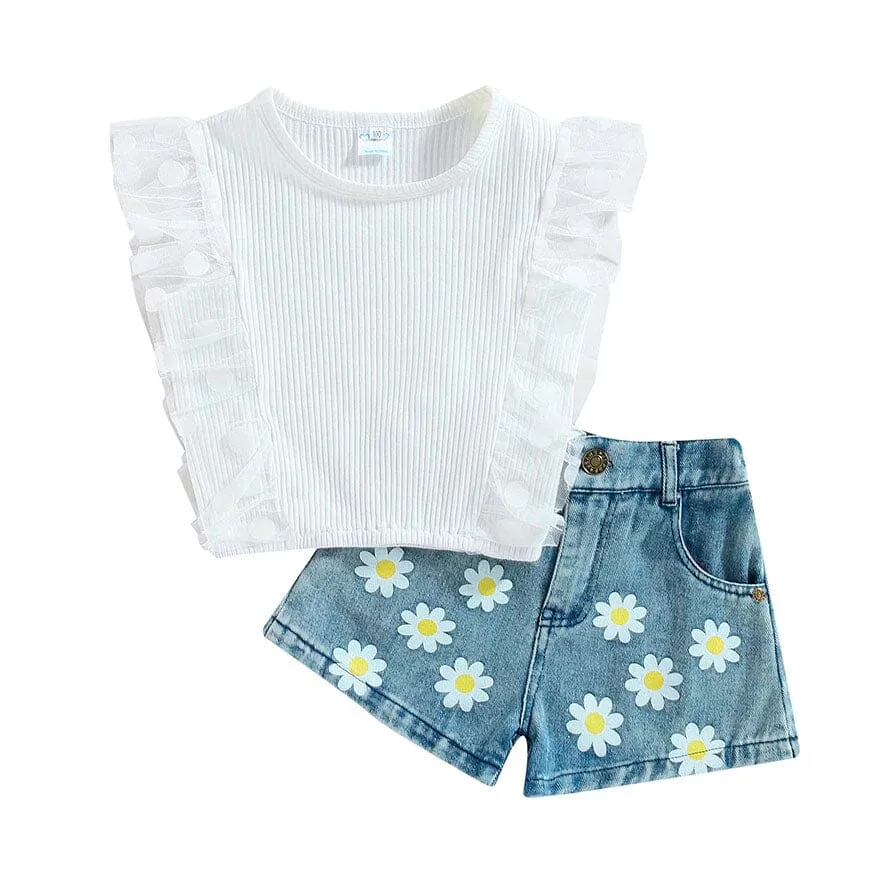 Sleeveless Lace Ribbed Toddler Set