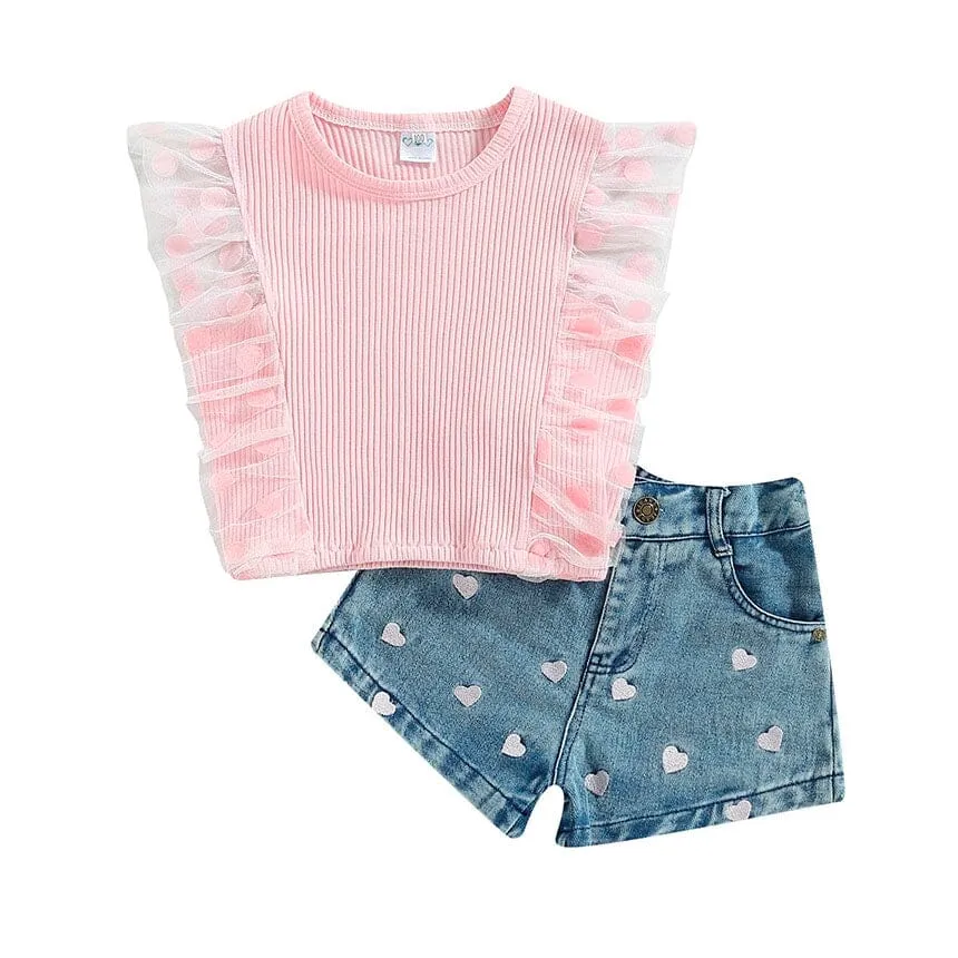 Sleeveless Lace Ribbed Toddler Set