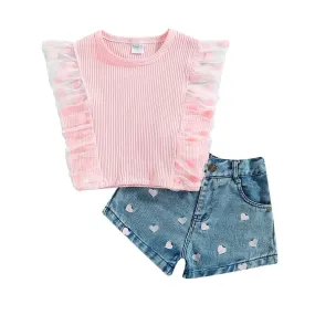 Sleeveless Lace Ribbed Toddler Set