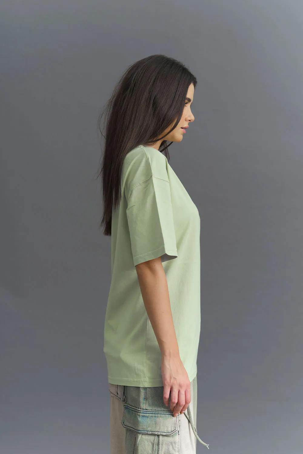 Solid Pastel Green Soft Jersey Oversized T-shirt