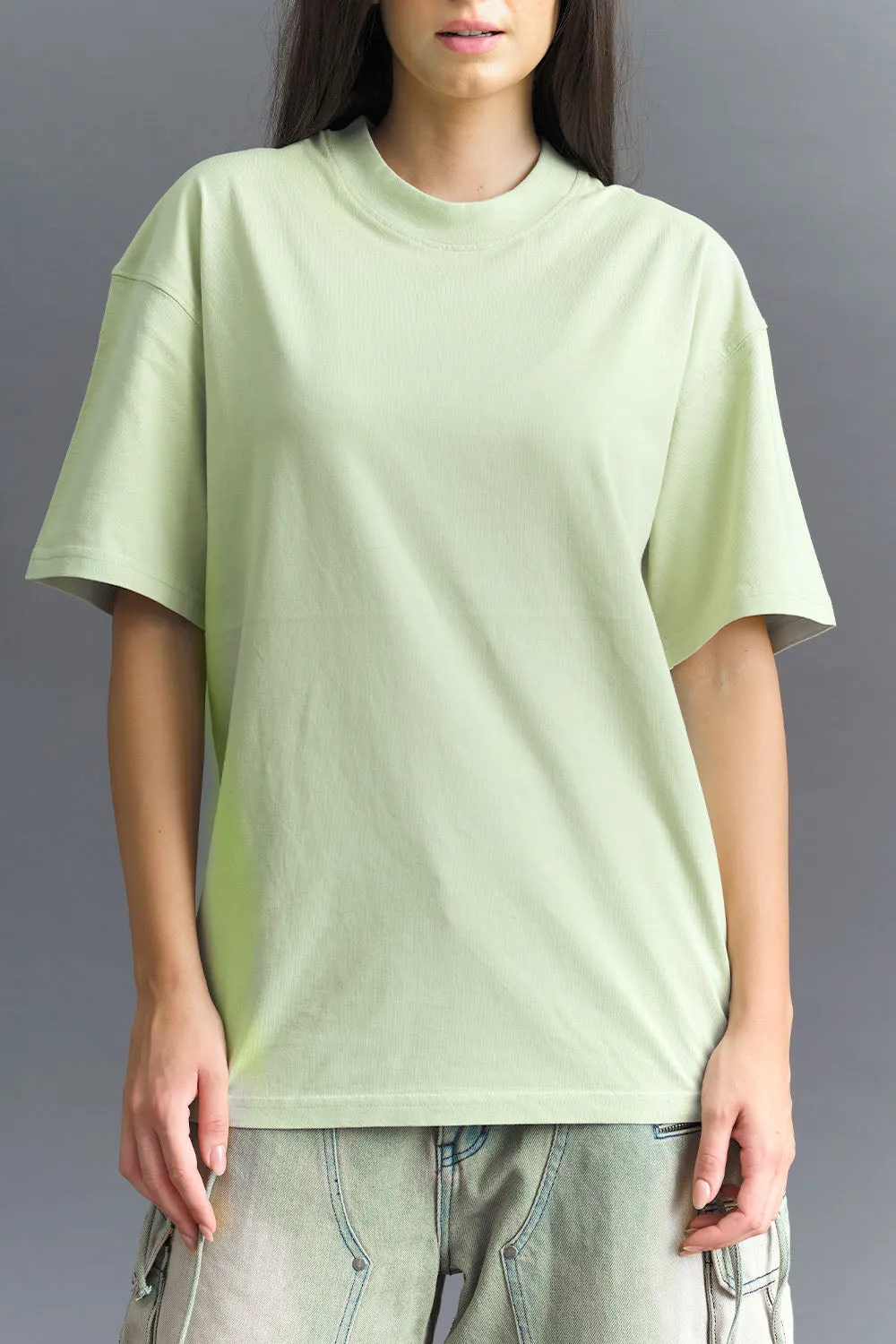 Solid Pastel Green Soft Jersey Oversized T-shirt
