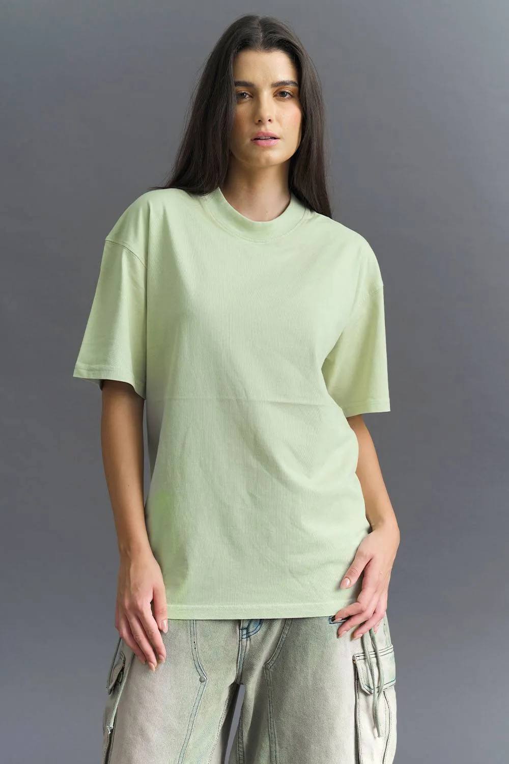 Solid Pastel Green Soft Jersey Oversized T-shirt