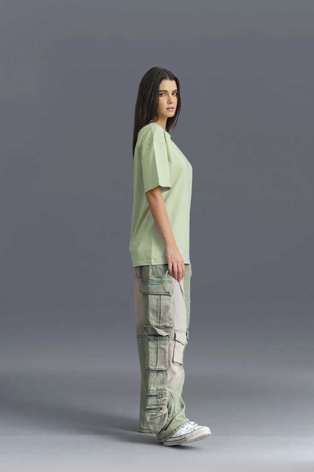 Solid Pastel Green Soft Jersey Oversized T-shirt