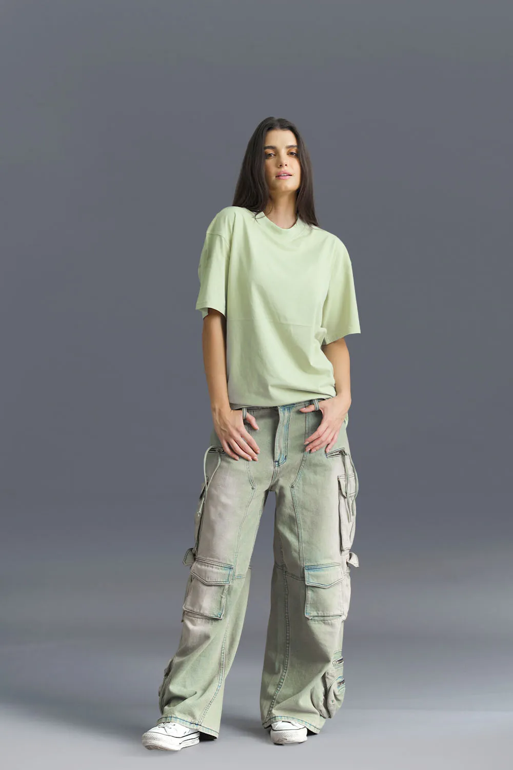 Solid Pastel Green Soft Jersey Oversized T-shirt