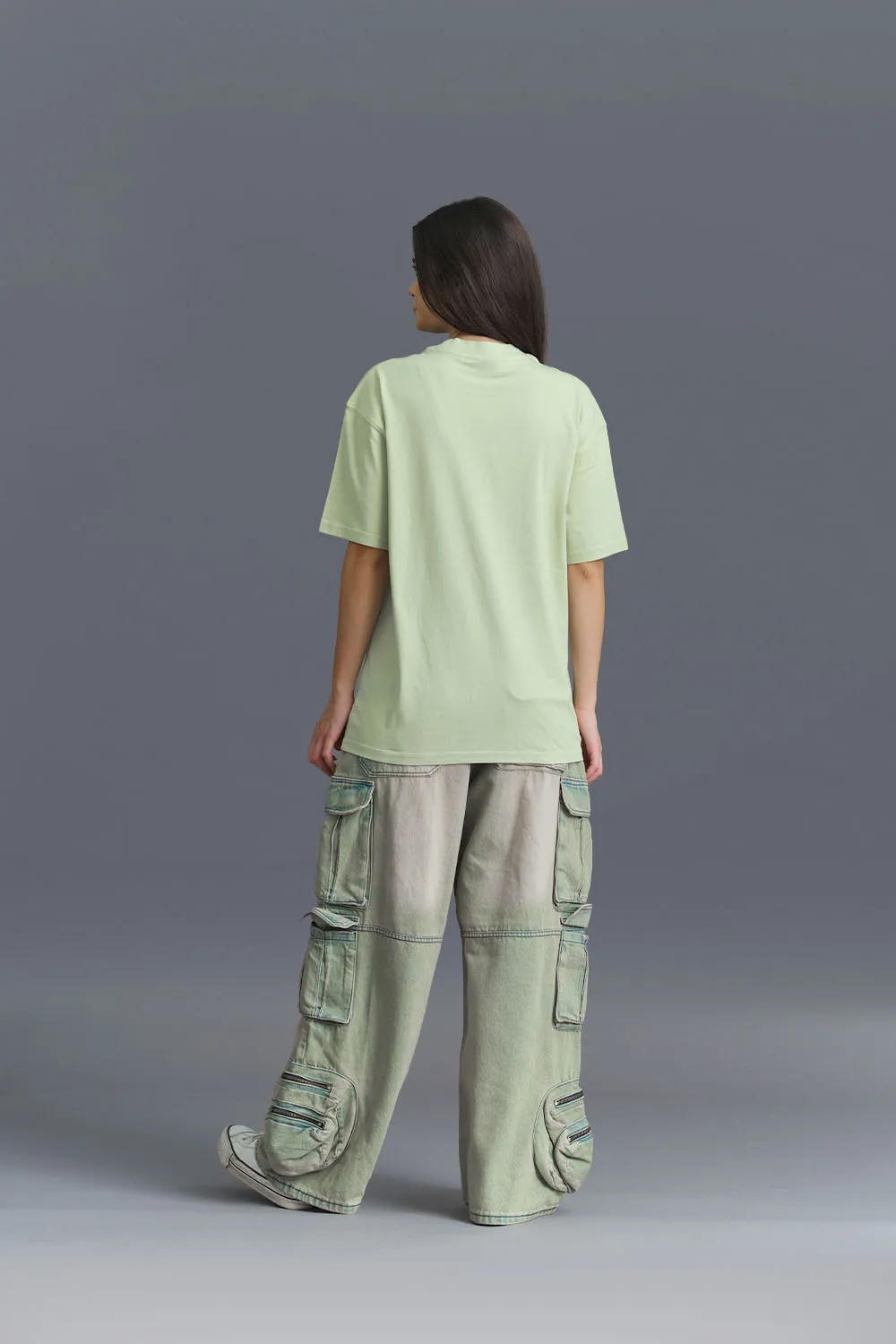 Solid Pastel Green Soft Jersey Oversized T-shirt