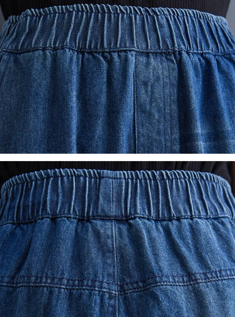 Striped and Checked Patchwork Denim Pants
