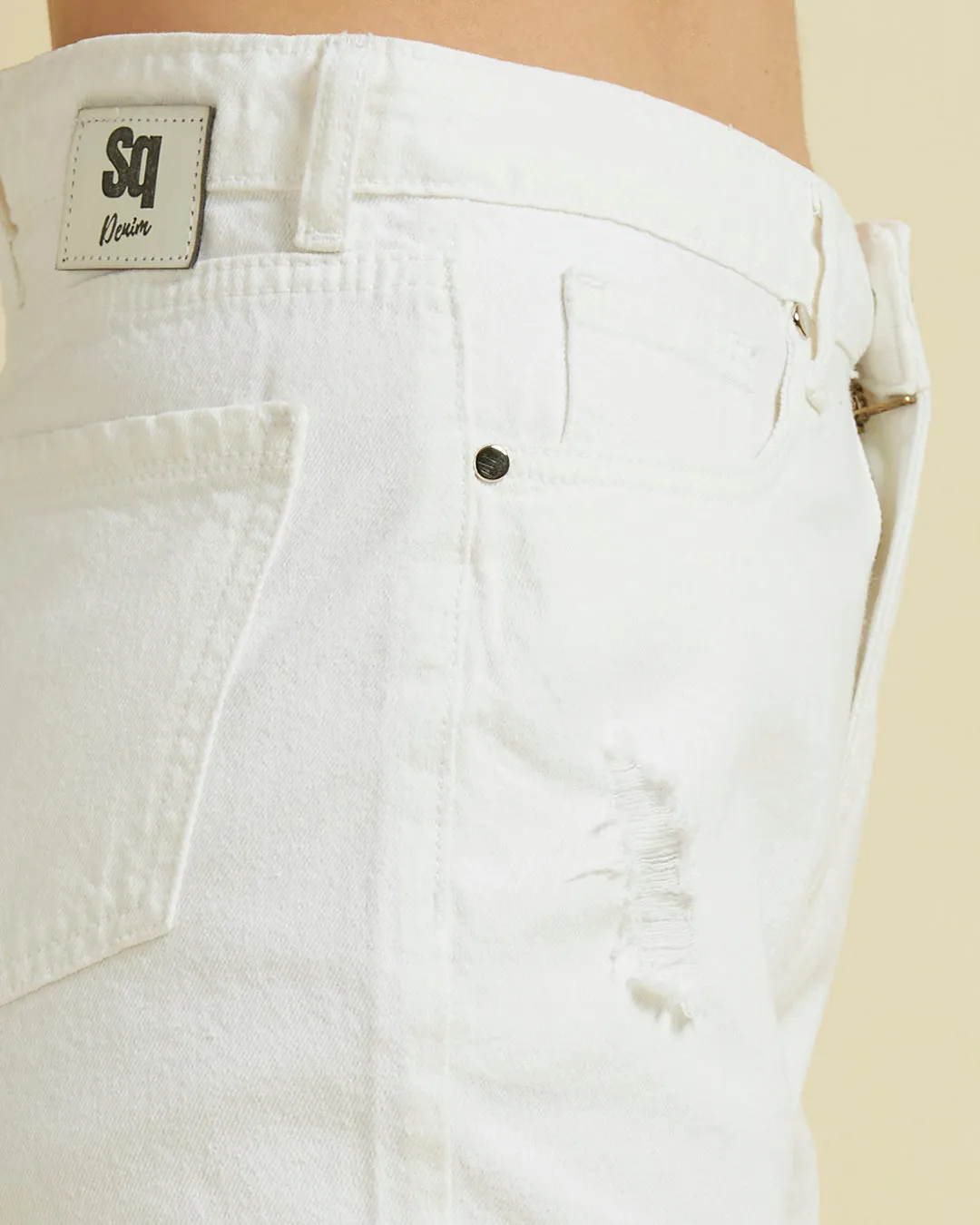 Style Quotient Women White High Rise Denim Shorts