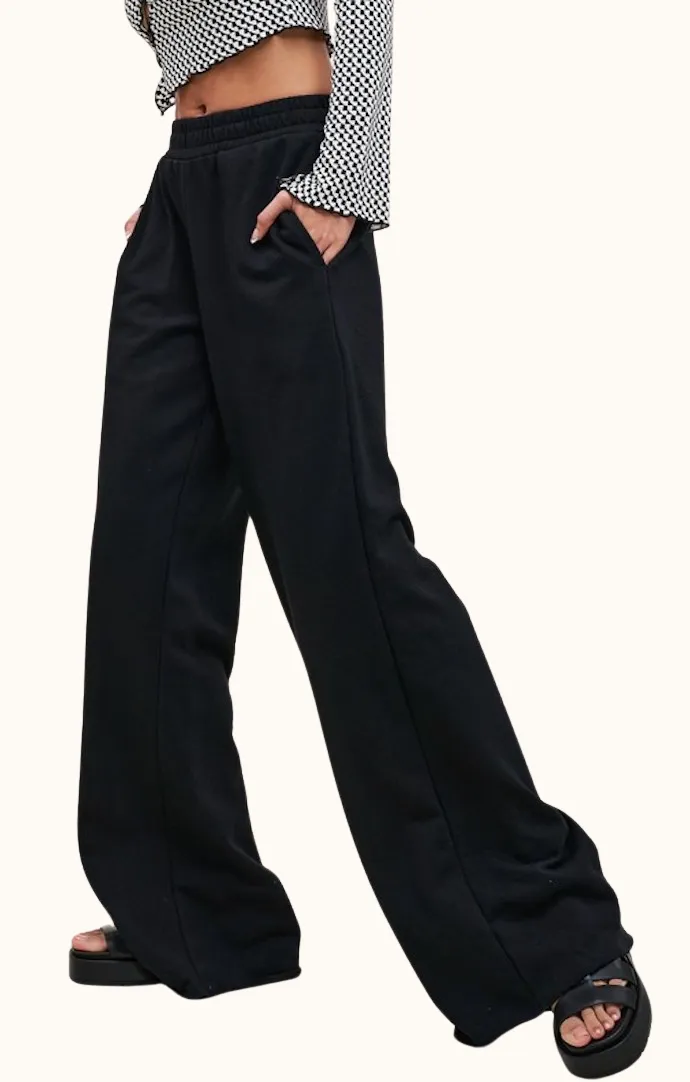 Tayla Black Wide Leg Sweatpants