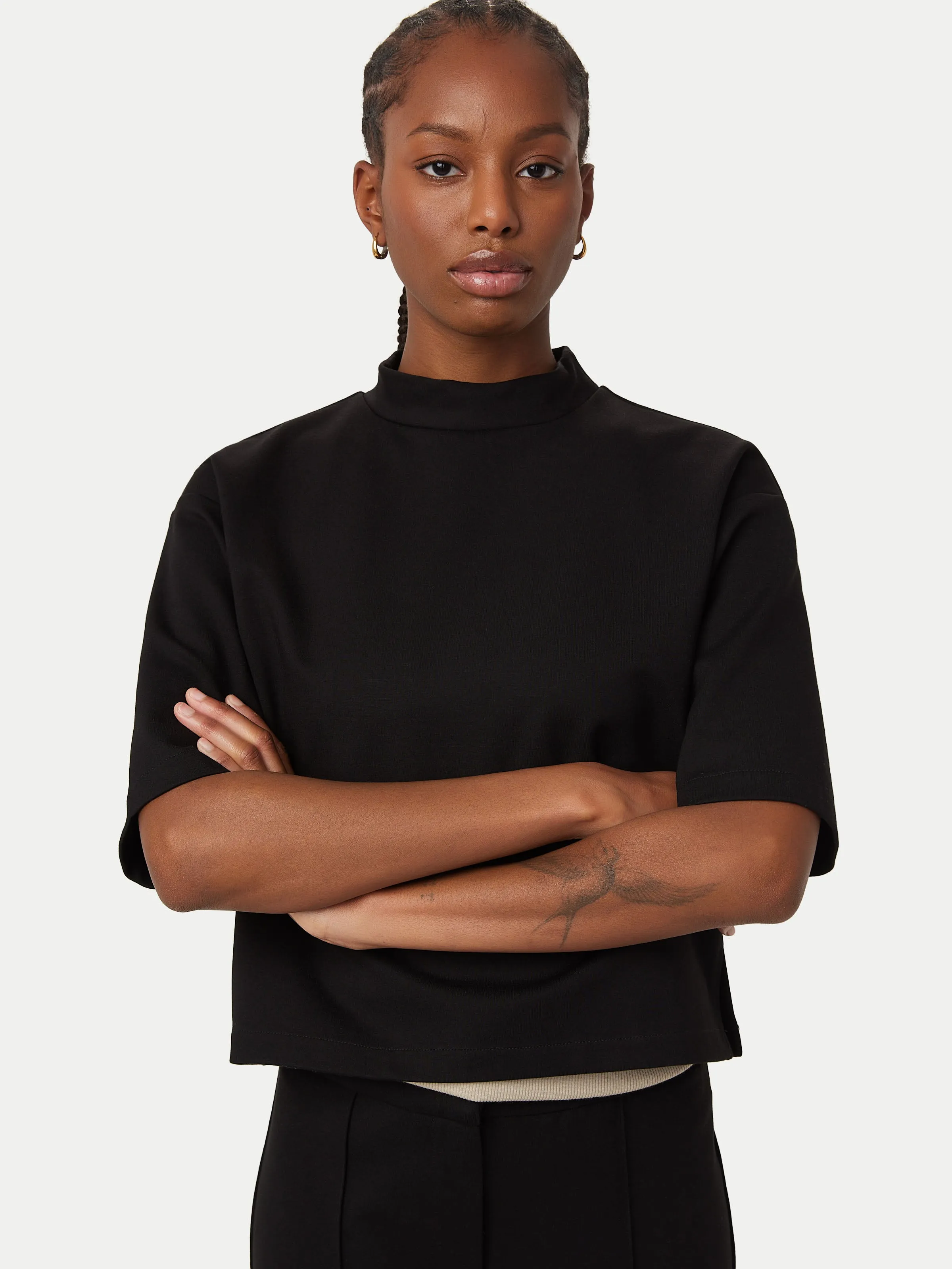 The Elbow Sleeve Mock Neck in Black