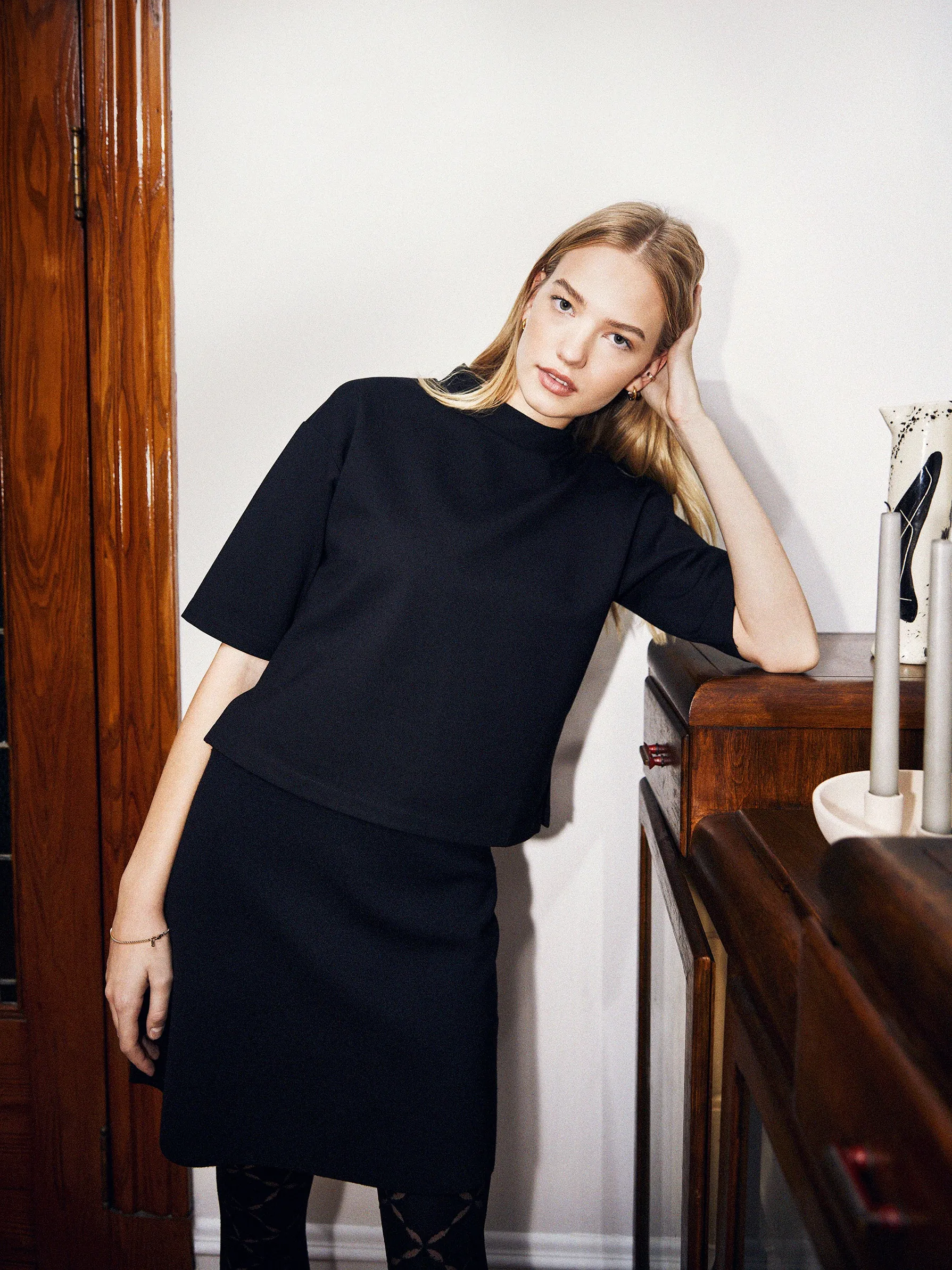 The Elbow Sleeve Mock Neck in Black