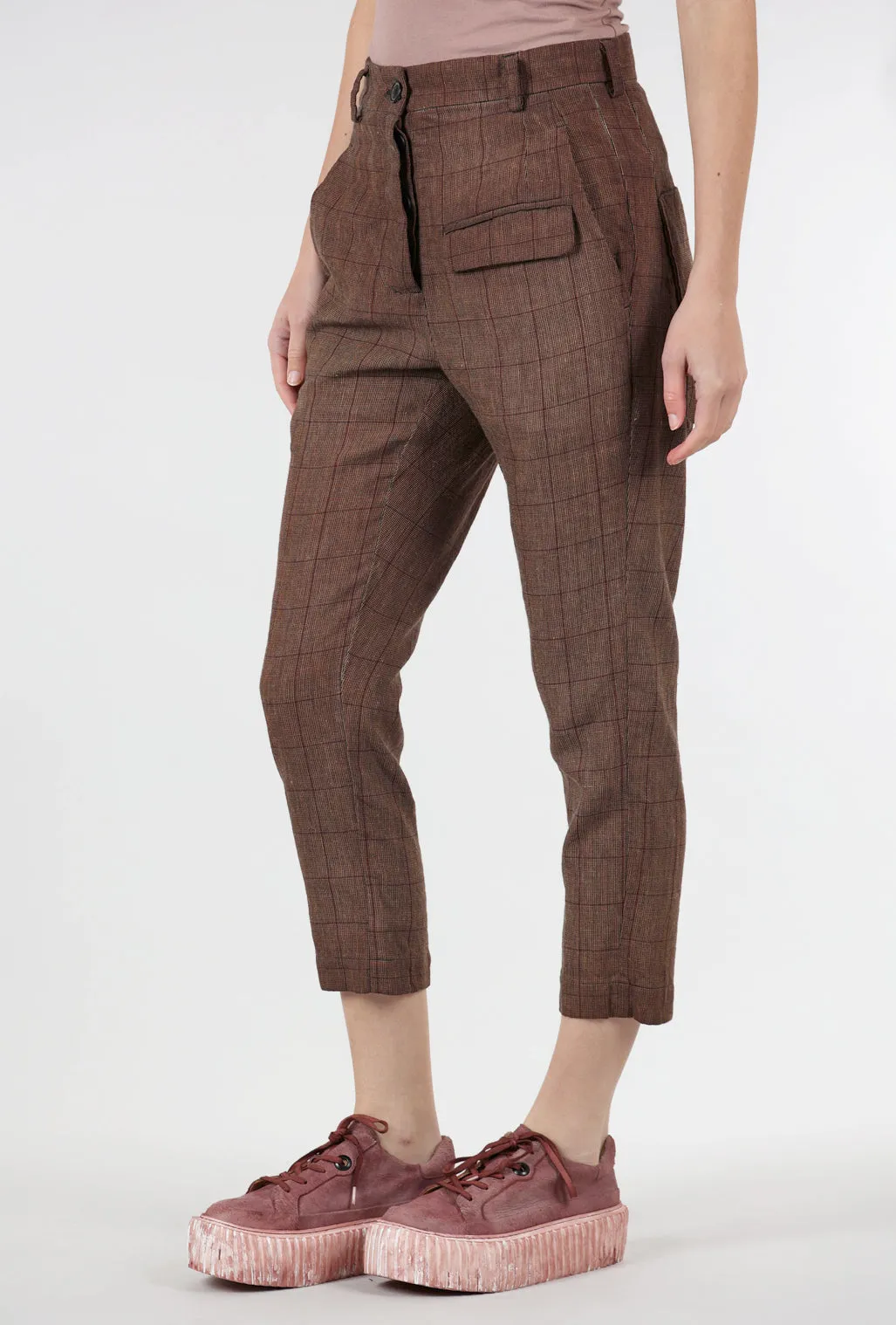 Trim Plaid Wool Trouser, Amaretto Cloud