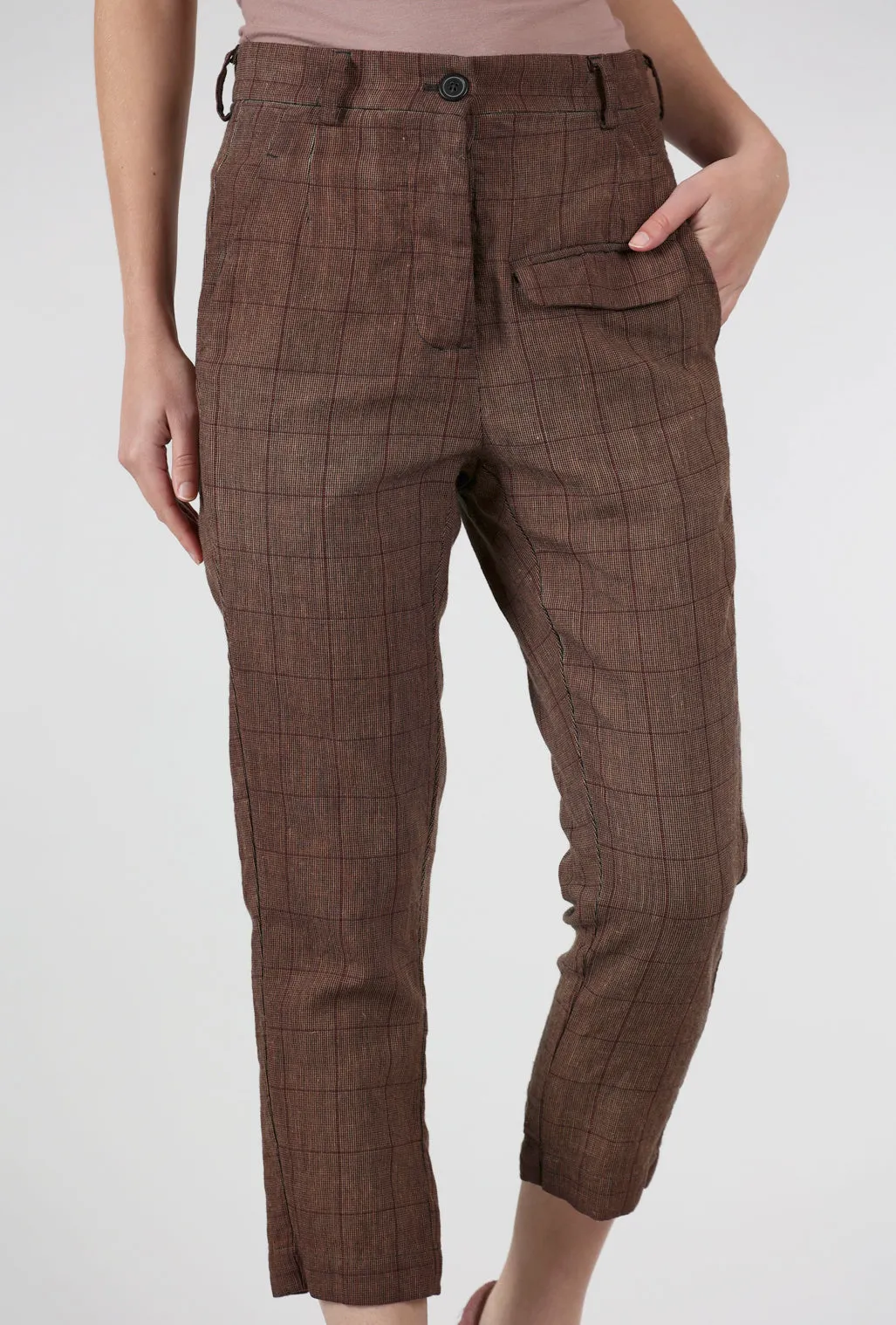 Trim Plaid Wool Trouser, Amaretto Cloud