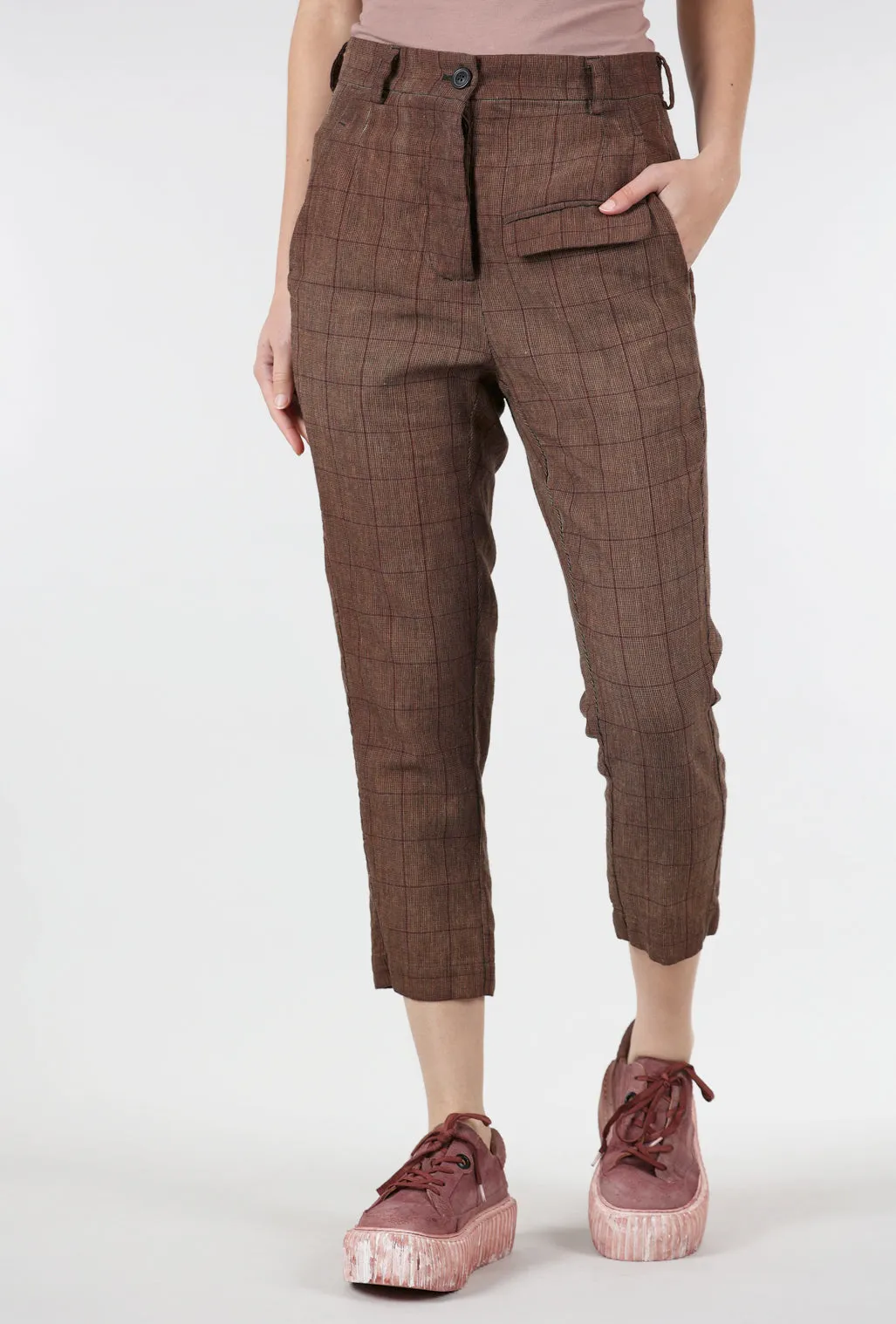 Trim Plaid Wool Trouser, Amaretto Cloud
