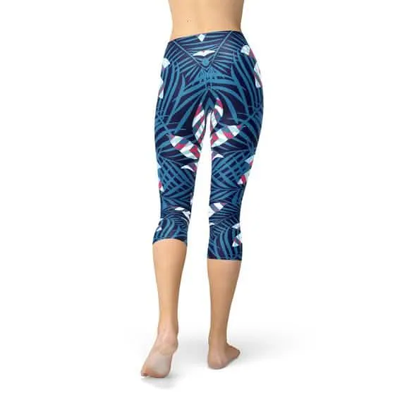 Tropical Paradise Women's Capri Leggings in Blue