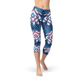 Tropical Paradise Women's Capri Leggings in Blue
