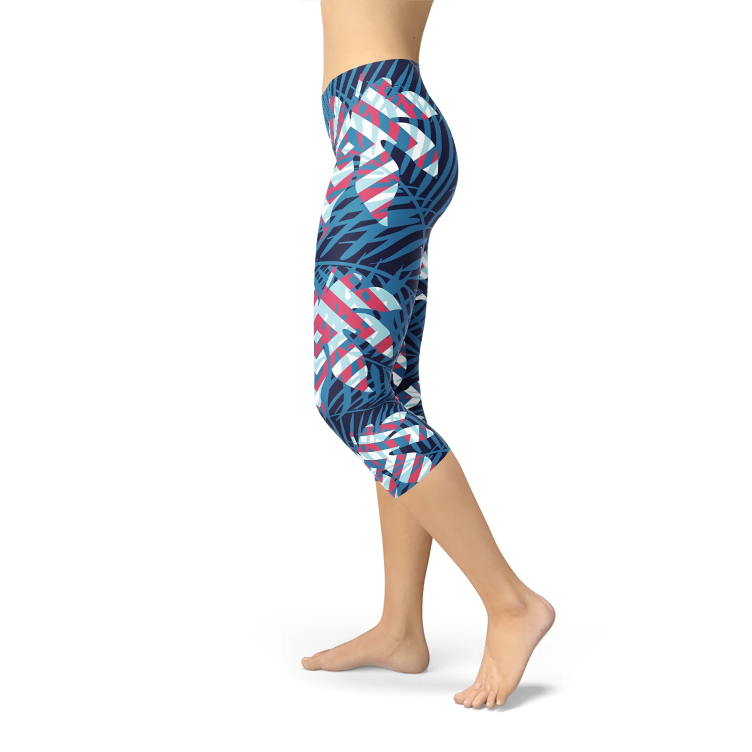 Tropical Paradise Women's Capri Leggings in Blue