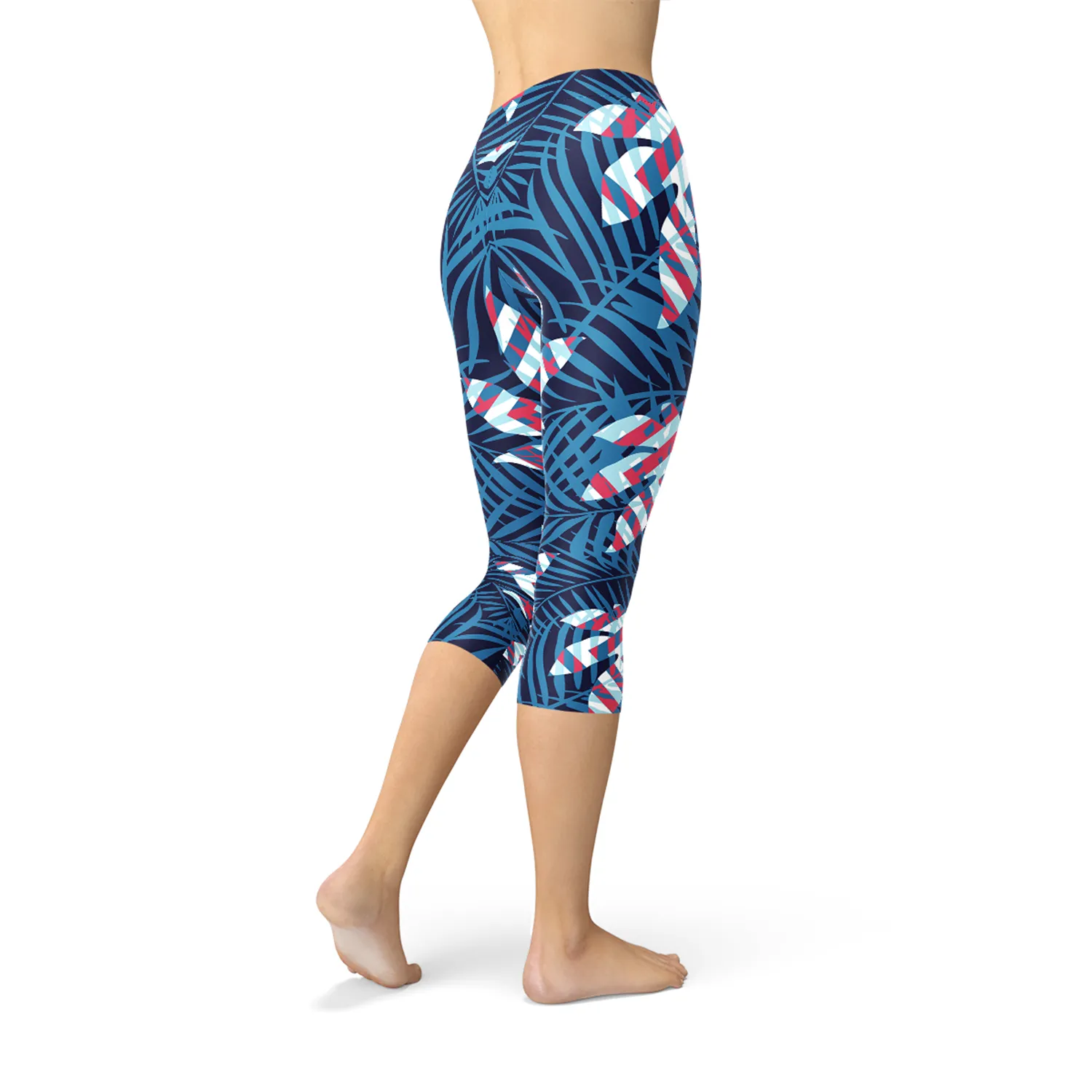 Tropical Paradise Women's Capri Leggings in Blue