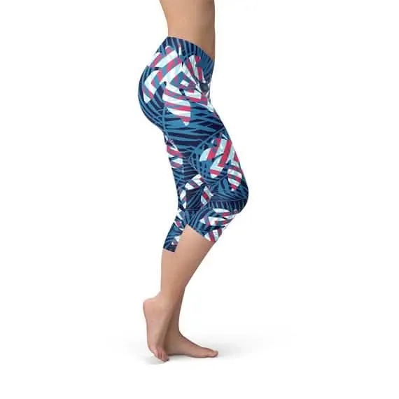 Tropical Paradise Women's Capri Leggings in Blue