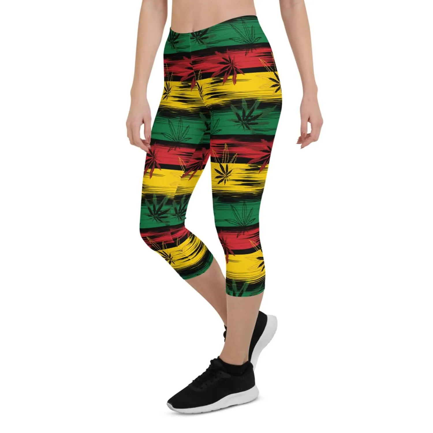 Vibrant Reggae & Cannabis Print Capri Leggings for Women