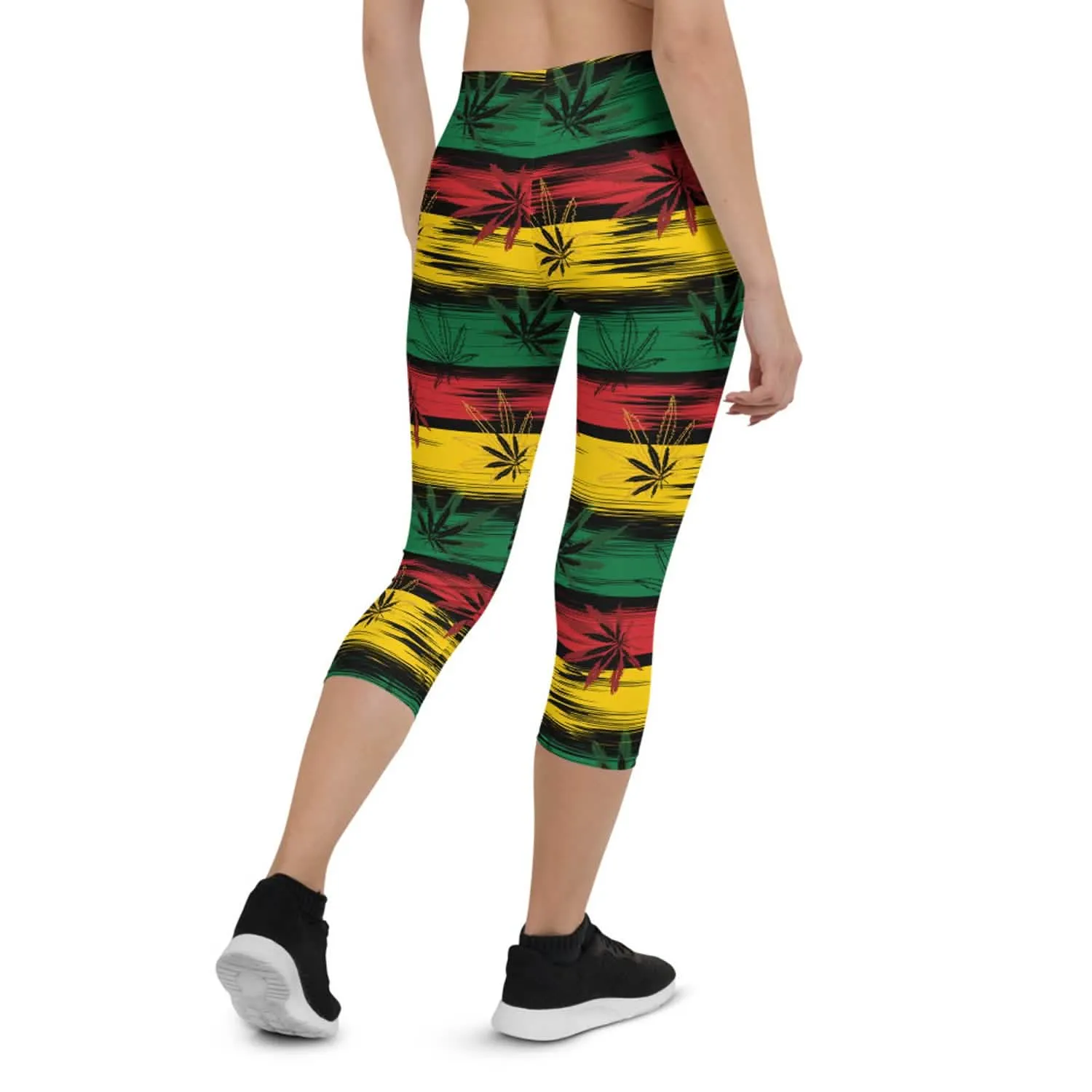 Vibrant Reggae & Cannabis Print Capri Leggings for Women