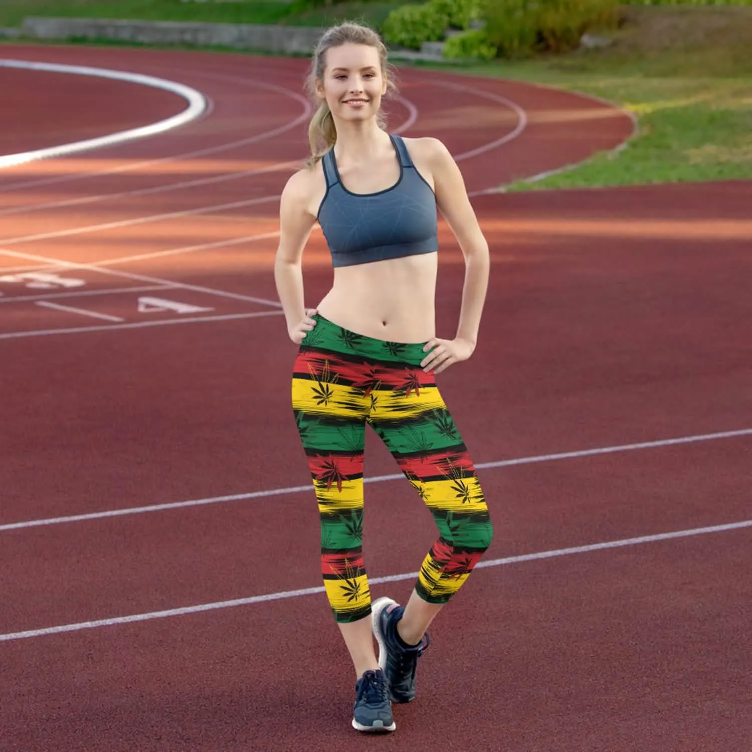Vibrant Reggae & Cannabis Print Capri Leggings for Women
