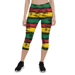 Vibrant Reggae & Cannabis Print Capri Leggings for Women