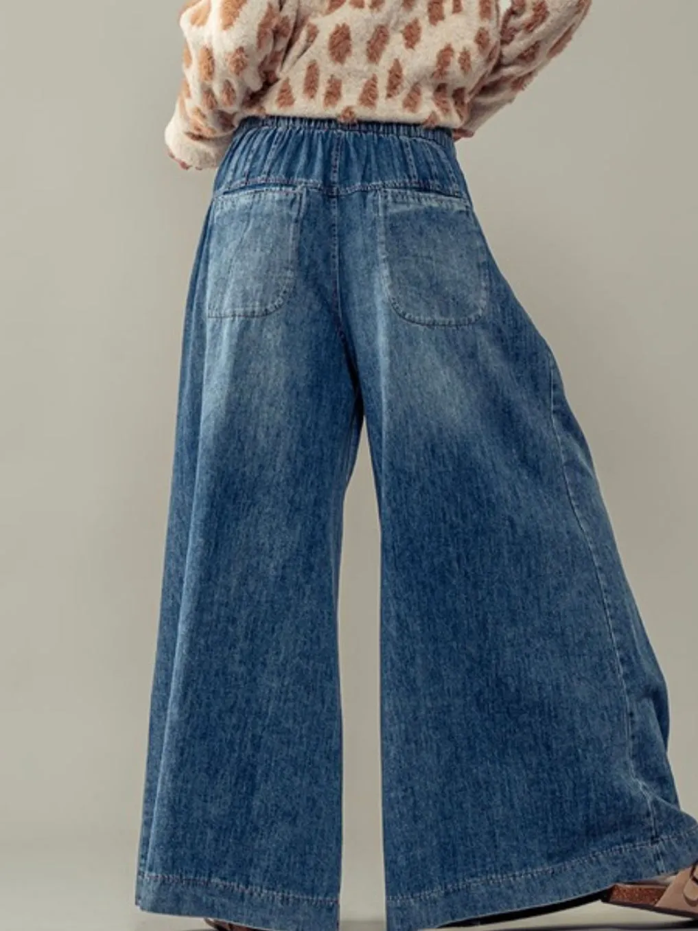 Washed pinktuck wide leg pants