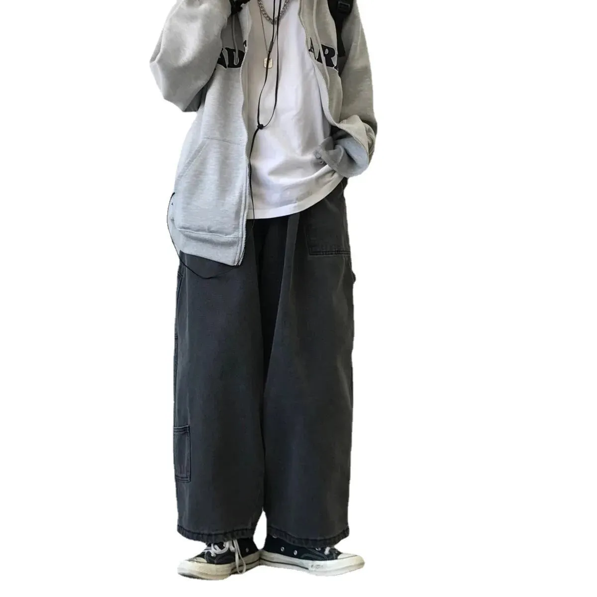 WIAOFELLAS -  Streetwear Multi-pocket Jeans Loose Plus Size 5XL Wide Leg Pants Japanese Harajuku Casual Denim Trousers Men Clothing
