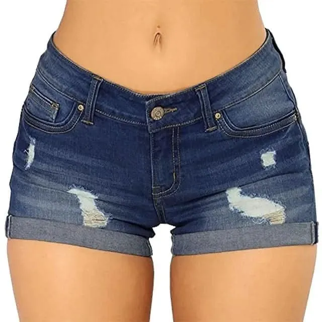 Womens Chic Ripped Mid Waist Denim Shorts - By Lustmia
