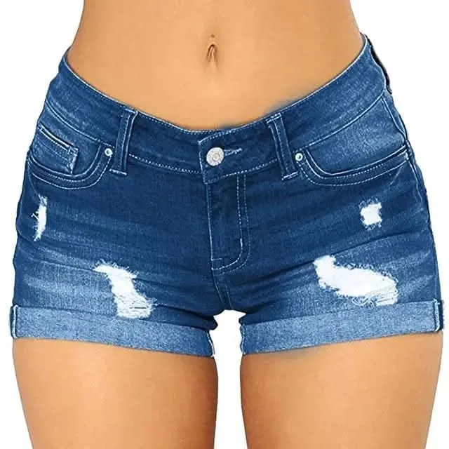 Womens Chic Ripped Mid Waist Denim Shorts - By Lustmia