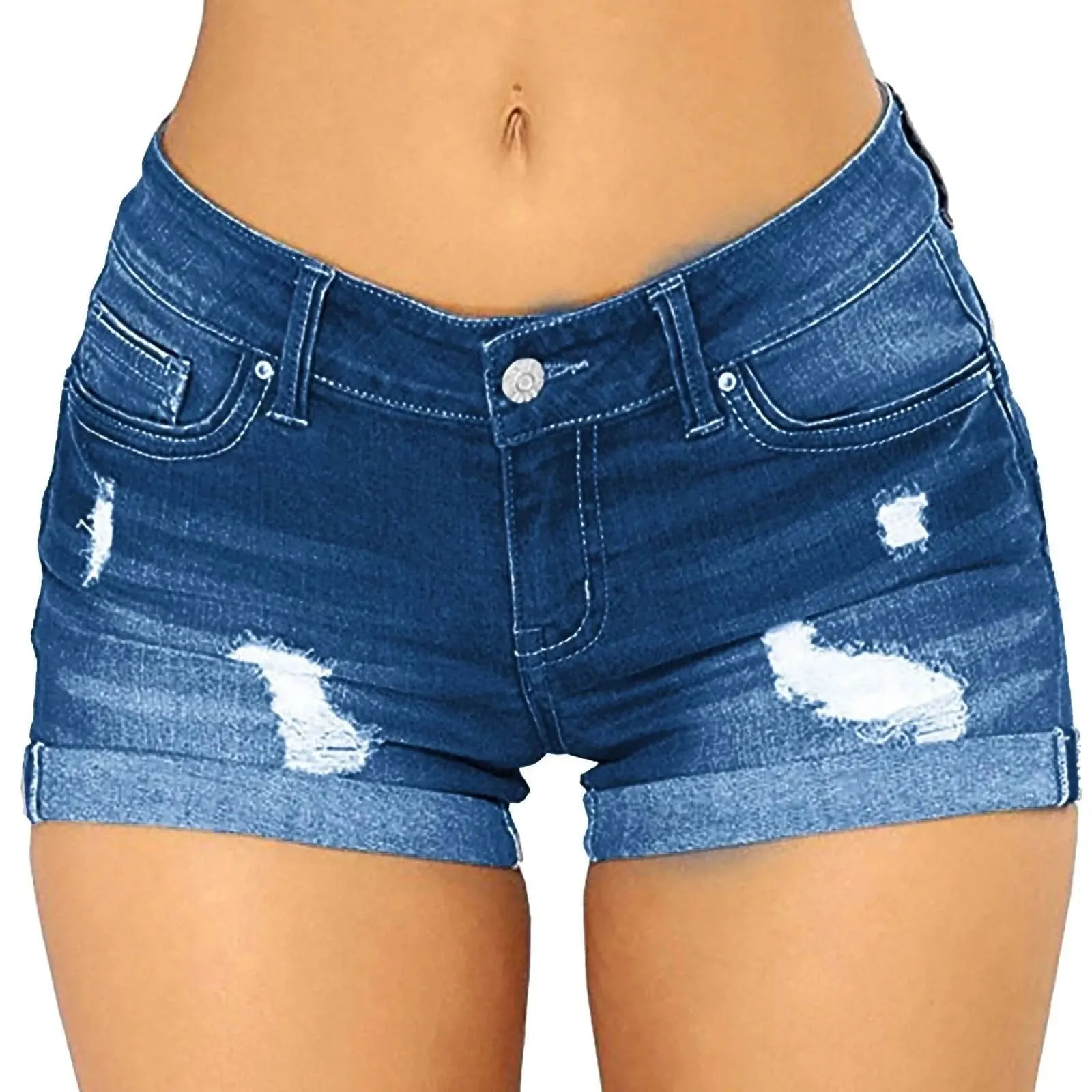 Womens Chic Ripped Mid Waist Denim Shorts - By Lustmia