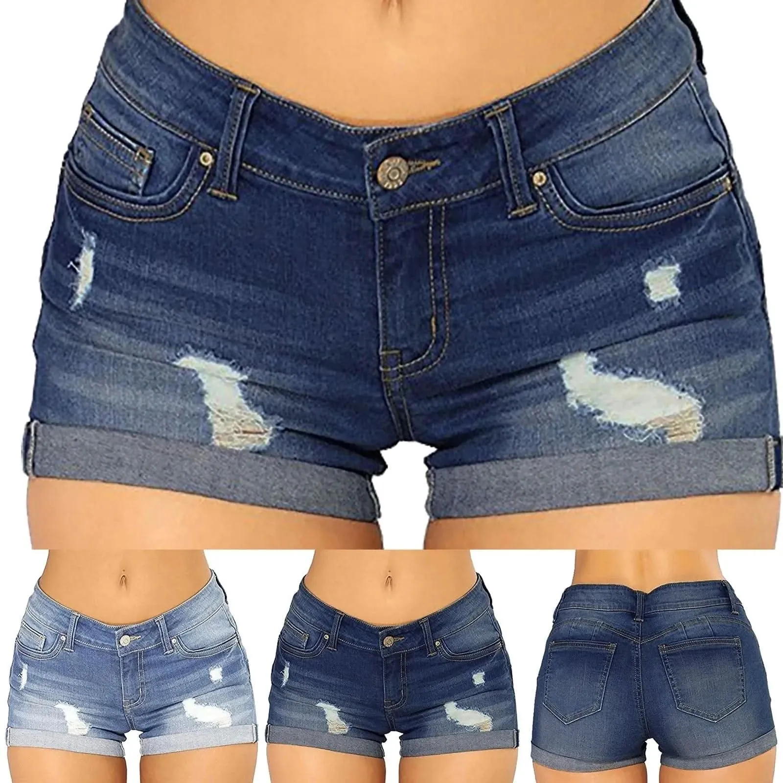 Womens Chic Ripped Mid Waist Denim Shorts - By Lustmia