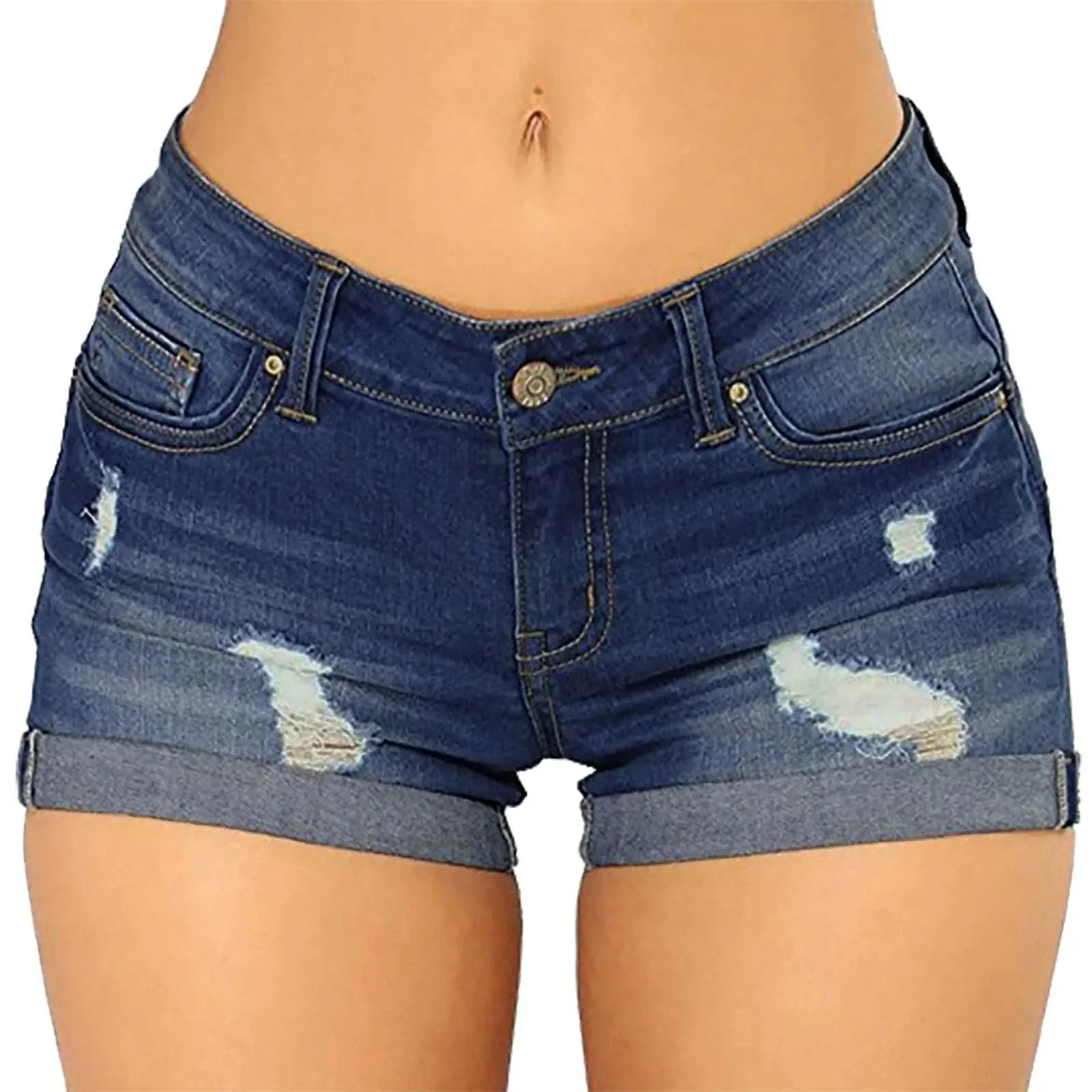 Womens Chic Ripped Mid Waist Denim Shorts - By Lustmia