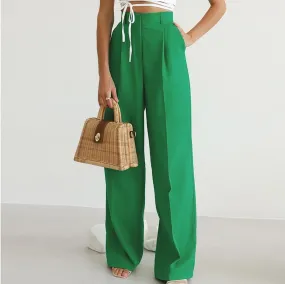 Women's Elegant High-Waisted Wide-Leg Trousers with Pockets | Ideal for All Seasons