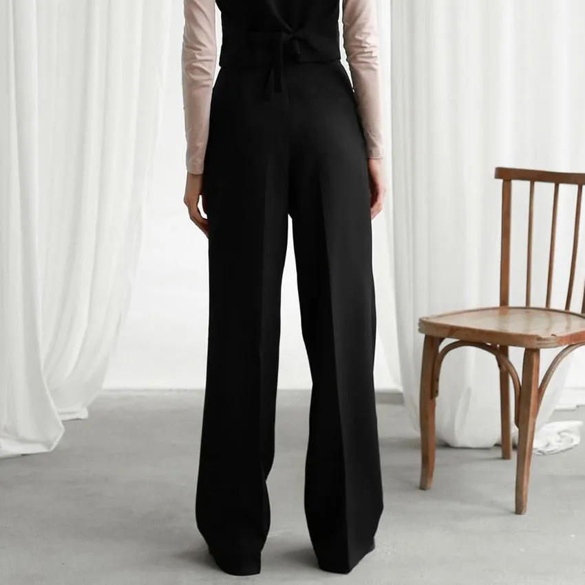 Women's Elegant High-Waisted Wide-Leg Trousers with Pockets | Ideal for All Seasons