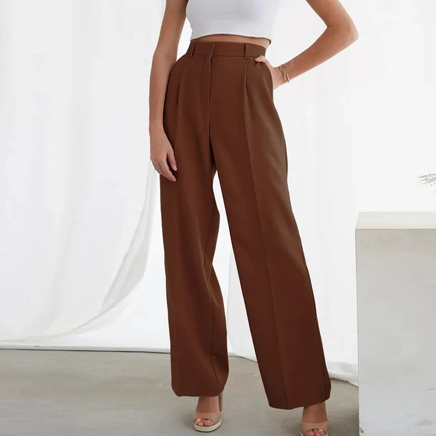 Women's Elegant High-Waisted Wide-Leg Trousers with Pockets | Ideal for All Seasons