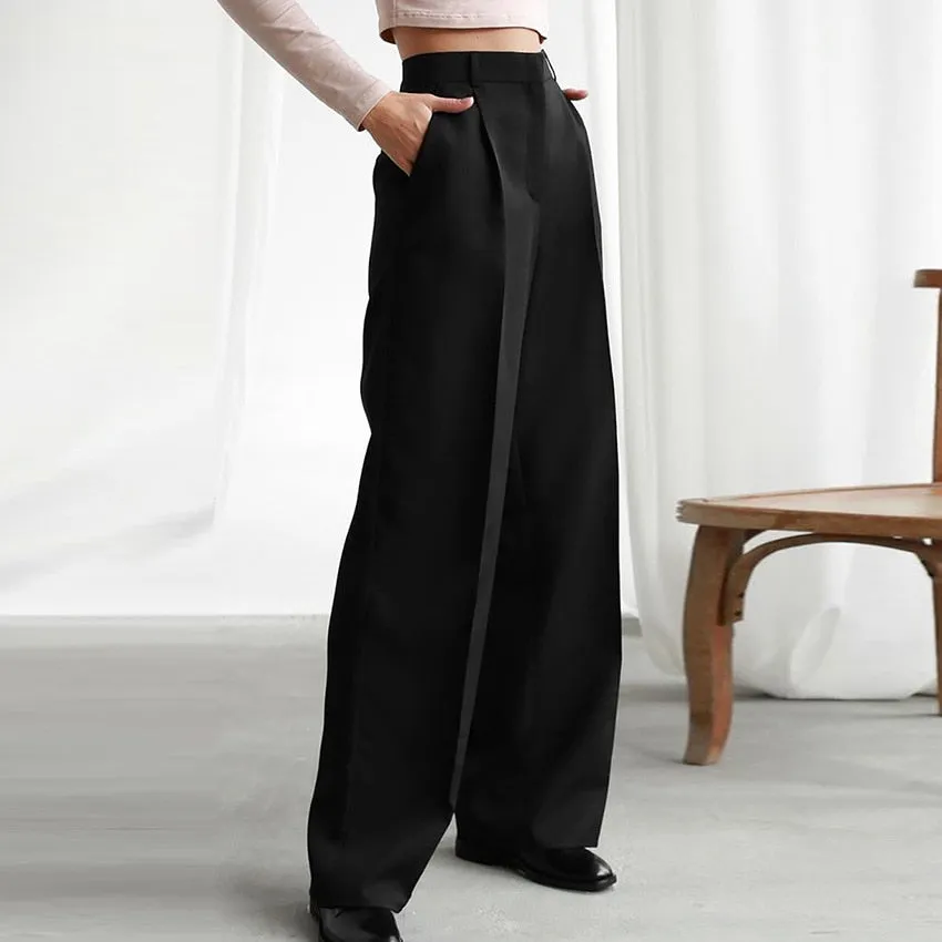 Women's Elegant High-Waisted Wide-Leg Trousers with Pockets | Ideal for All Seasons