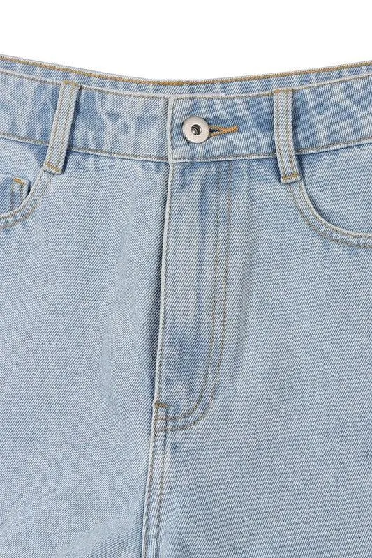 Womens Mid Blue Roll Up Denim Shorts