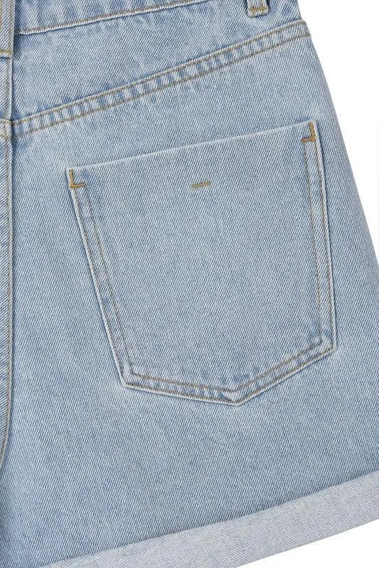 Womens Mid Blue Roll Up Denim Shorts