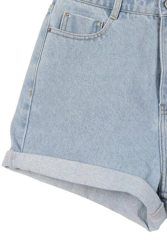 Womens Mid Blue Roll Up Denim Shorts